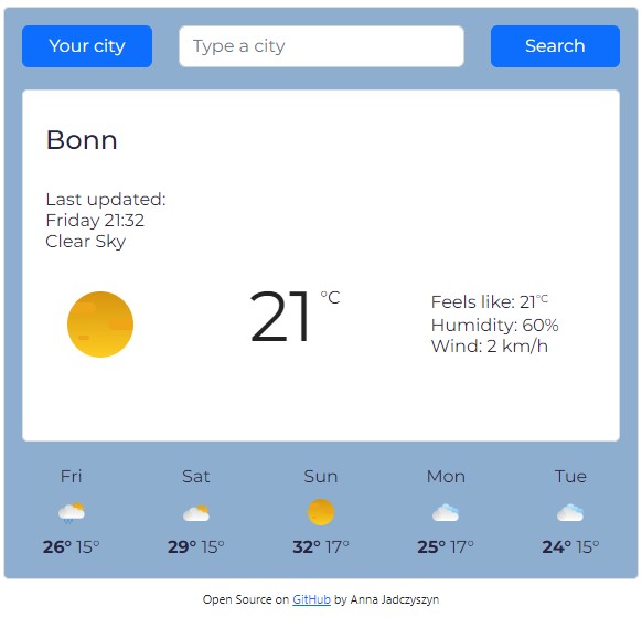weather application screenshot